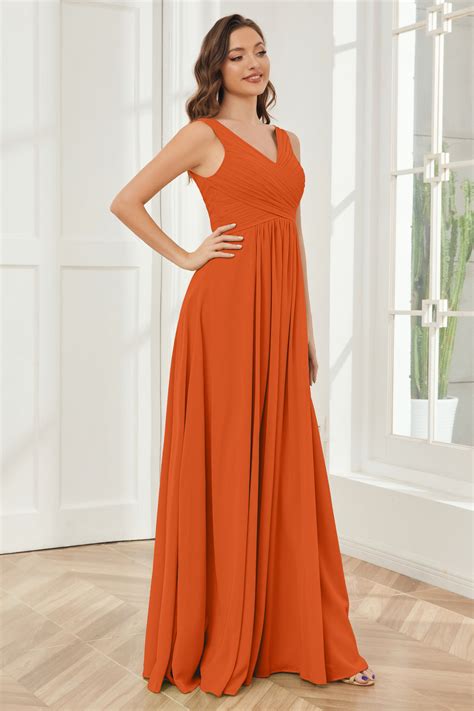 A Line V Neck Floor Length Chiffon Bridesmaid Dresses