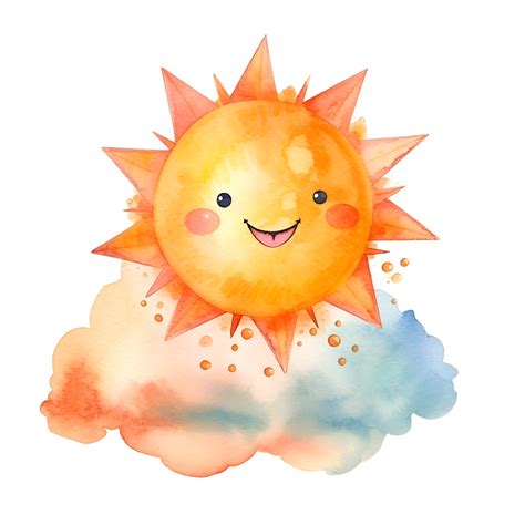 Happy Sun Clouds Watercolor Clipart AI Generated 24780363 PNG