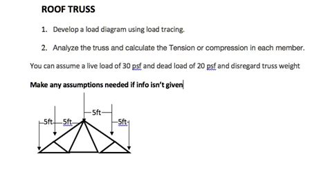 Solved Roof Truss 1 Develop A Load Diagram Using Load Tracing 2 Analyze The Truss And