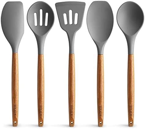 Premium Piece Silicone Utensils Set With Authentic Acacia Hardwood