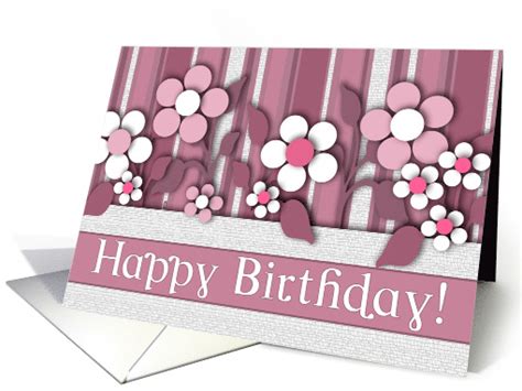 Happy Birthday Pink Flowers Pocket Style Card 337734