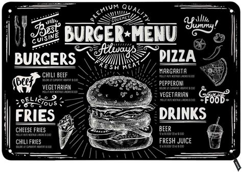 Amazon Swono Burger Menu Tin Signs Pizza Fries Drinks Menu On Back