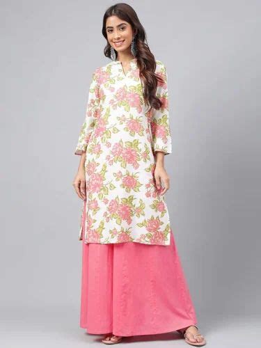 Cotton Rayon White Floral Printed Kurti Pant Set Size M At Rs 649 Set