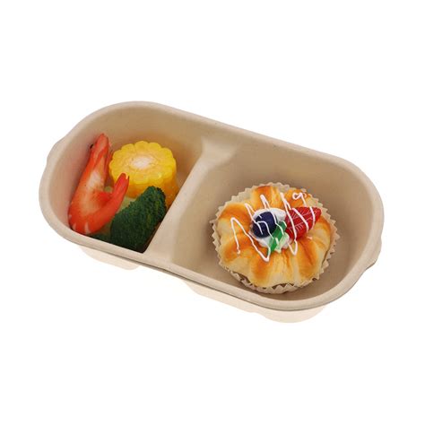 2 Compartment Biodegradable Sugarcane Bagasse Pulp Molded Lunch Box For