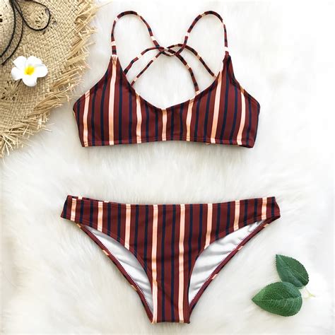 Cupshe Sweet Memory Stripe Bikini Set Summer Swimsuit Beach Bathing