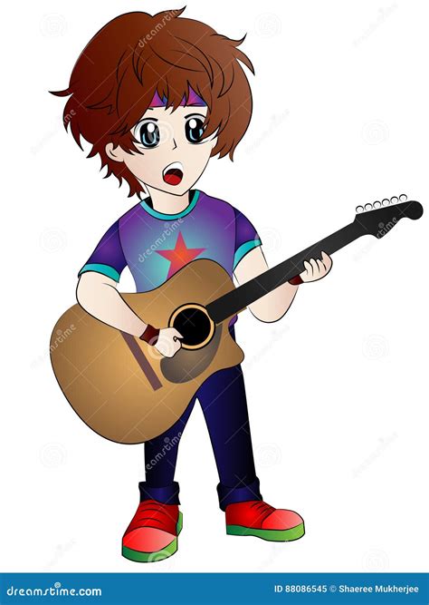 Cartoon Anime Guitarist stock vector. Illustration of drawing - 88086545