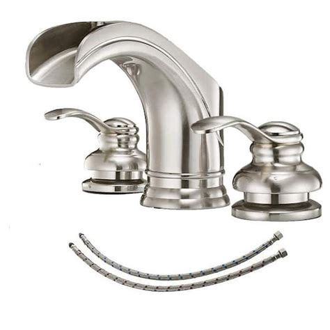 Brushed Nickel Bathroom Faucet 3 Hole 8 In Widespread Bathroom Faucet 2 Handle Waterfall