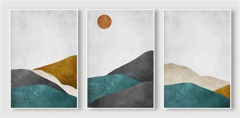 Premium Photo | A set of three minimalist art hand-painted ...