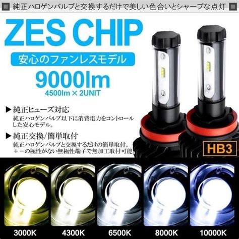 10系 前期 中期 後期 アイシス LED ハイビーム HB3 25W 9000ルーメン ZESチップ デュアル発光 3000K 4300K