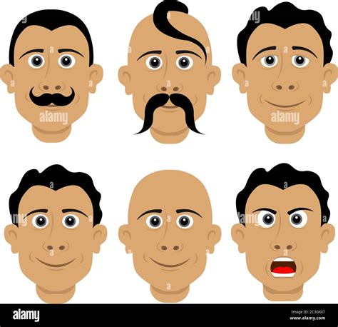 A Set Of Different Male Faces With Different Hairstyles And Emotions