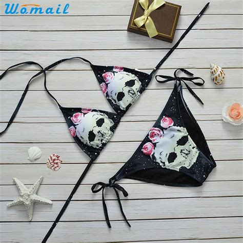 Premium Womail Biniki 2019 Skull Pattern Push Up Padded Bra Backless