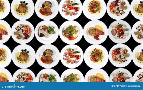 Many Food Plates Stock Photo Image Of Black Multiple 67197682