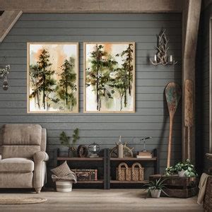 Forest Wall Art, Spruce Trees Paintings 2 Fine Prints Set, Nature ...