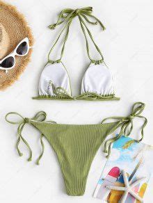 ZAFUL Ribbed Strappy Convertible String Bikini Swimwear In LIGHT GREEN ZAFUL