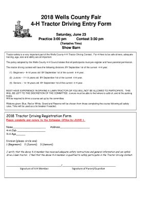 Fillable Online Wells County Fair H Tractor Driving Entry Form