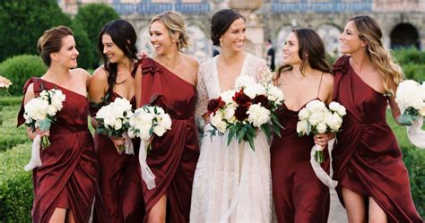 Maroon And White Bridesmaid Dresses