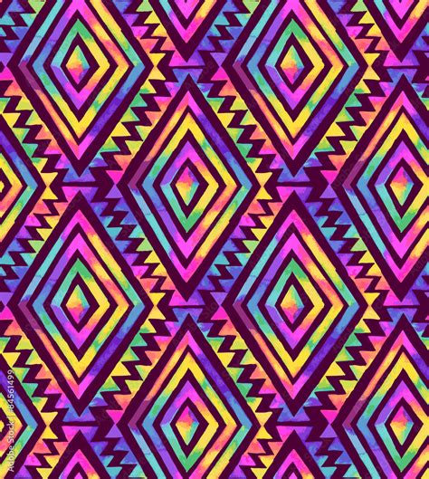 Seamless Geometric Tribal Pattern With Rainbow Colors Vector De Stock