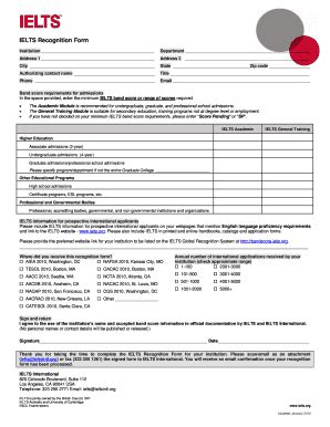 Fillable Online Ielts IELTS Recognition Form Fax Email Print PdfFiller