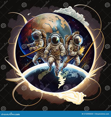 Tres Astronautas En El Espacio Stock de ilustración Ilustración de