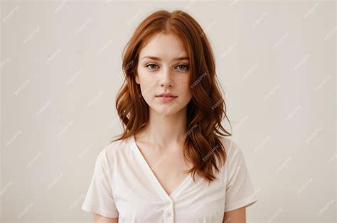 Premium Ai Image Headshot Portrait Of Happy Ginger Girl With Freckles