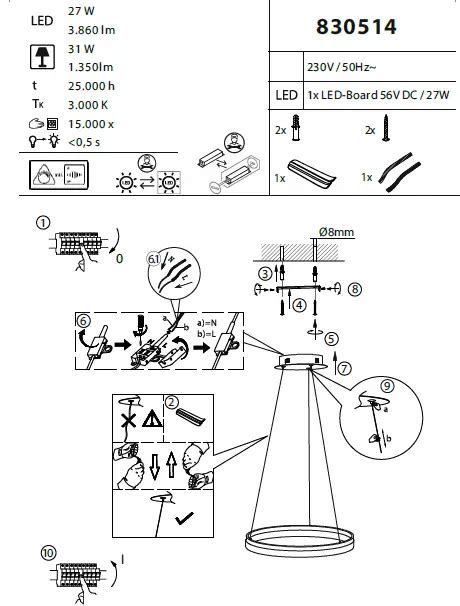 Paul Neuhaus 2381 LED Pendant Light Instruction Manual