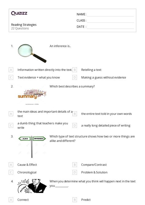 Reading Comprehension Strategies Worksheets For Th Grade On