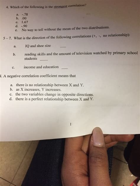 Solved Which Of The Following Is The Strongest Correlation Chegg