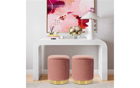 Rain Black Velvet Storage Ottoman Blush Color