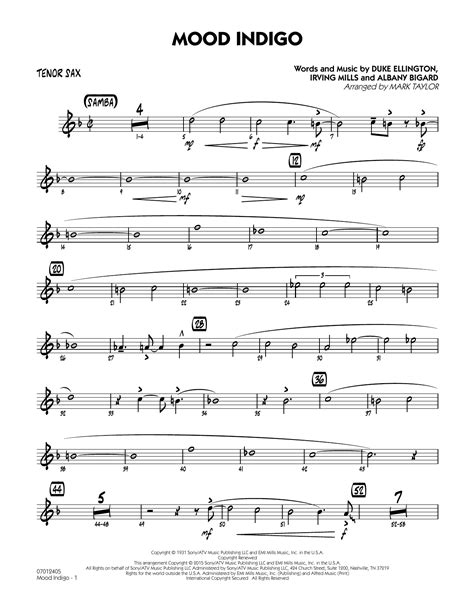 Mood Indigo Tenor Sax By Mark Taylor Sheet Music For Jazz Ensemble At Sheet Music Direct