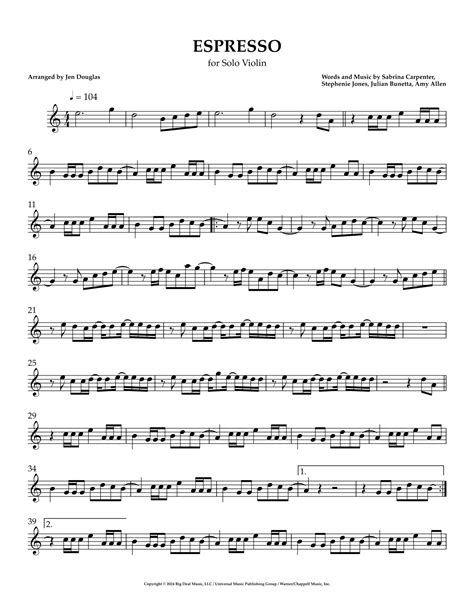 Espresso Arr Jen Douglas By Sabrina Carpenter Sheet Music For Violin