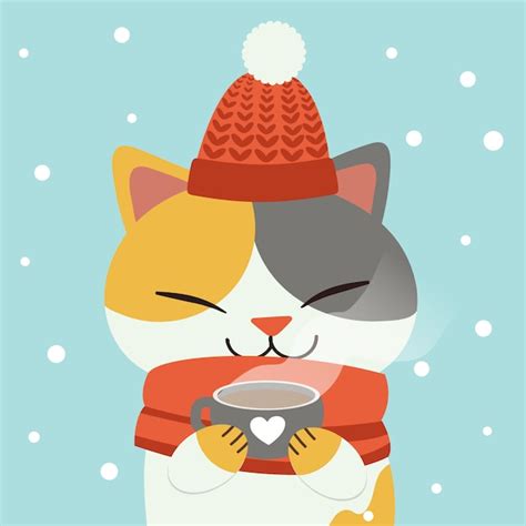 Premium Vector The Character Of Cute Cat Drinking A Hot Chocolate Of