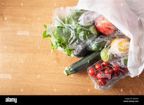 Single Use Plastic Packaging Issue Fruits And Vegetables In Plastic