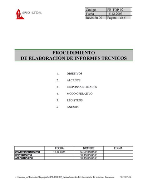 PR TOP 02 JRC Procedimiento de Elaboración de Informes Tecnicos