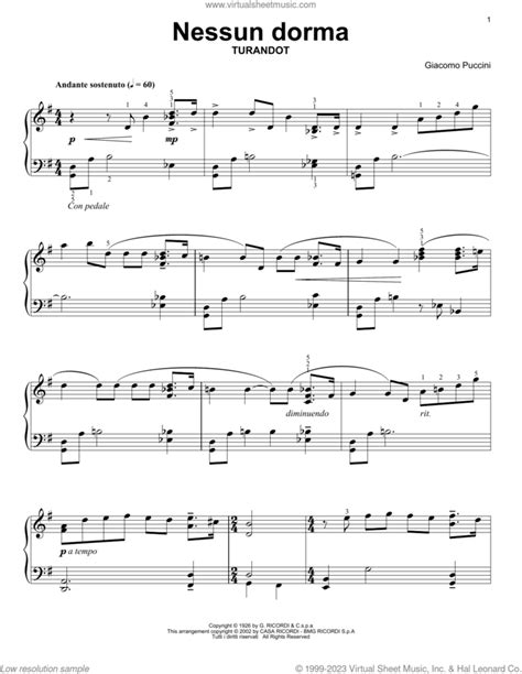 Nessun Dorma Sheet Music E Z Play Pdf