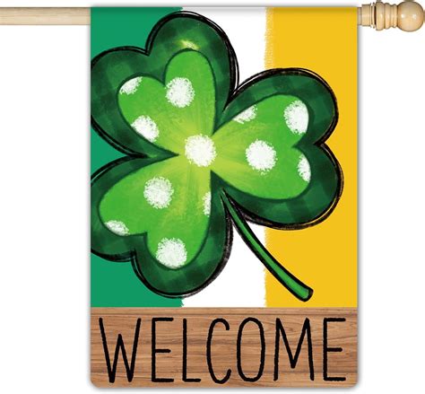 Hguan Green Lucky Shamrock St Patricks Day Welcome Garden Flag Double