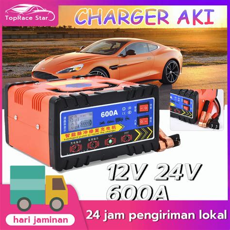 Jual Ready Stock Charger Aki Portable 12V 24V 10A Mobil Dan Motor LCD