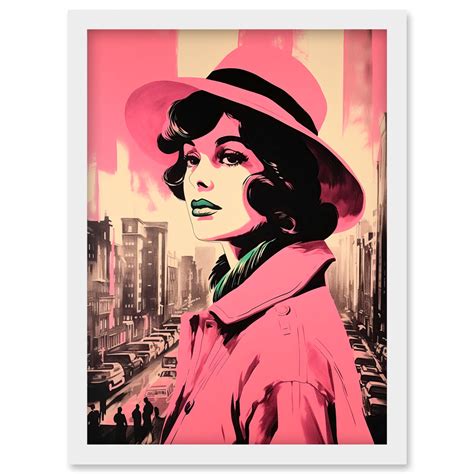 Retro Aesthetic Vintage Fashion Pink Cityscape Artwork Framed Wall Art ...