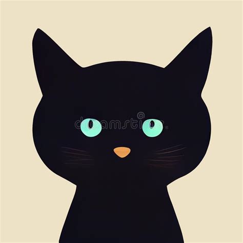 Black Kitten Muzzle Simple Illustration Black Cat Portrait Simple Icon