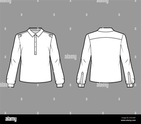 Henley Shirt Technical Fashion Illustration With Buttoned Placket