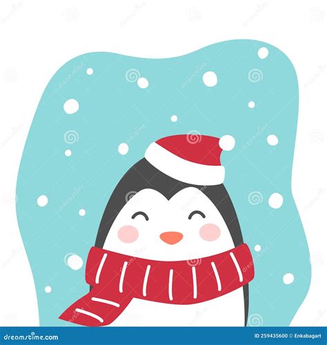 Cute Cartoon Penguin. Winter Character in Scarf. Penguin in Flat Cartoon Style. Christmas ...