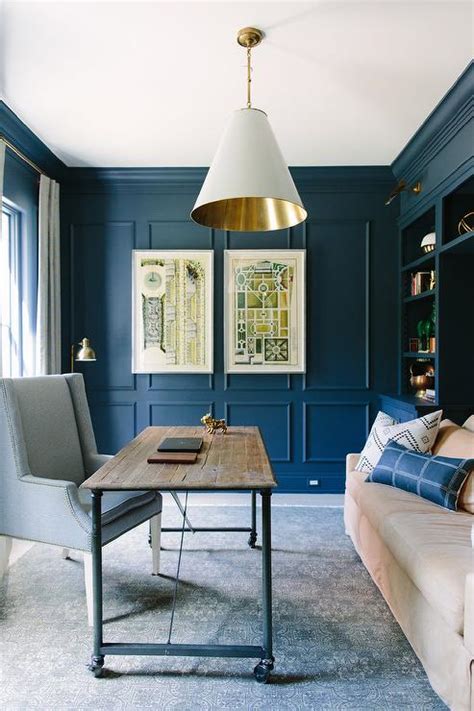 Blue Trim Moldings On Blue Office Walls Transitional Denlibraryoffice