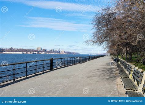 Empty Walkway Along The Hudson River At Riverside Park On The Upper