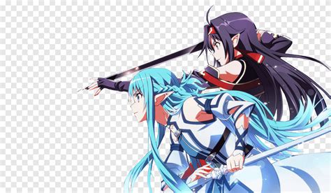 Asuna Sinon Kirito Espada Arte En L Nea Leafa Fondo Azul Pared Cg