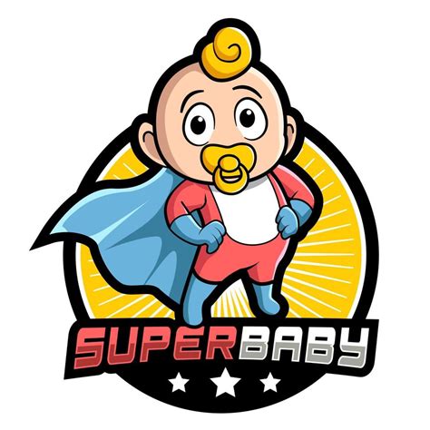 Cartoon Baby Hero Mascot Logo Illustration Template Vector Art