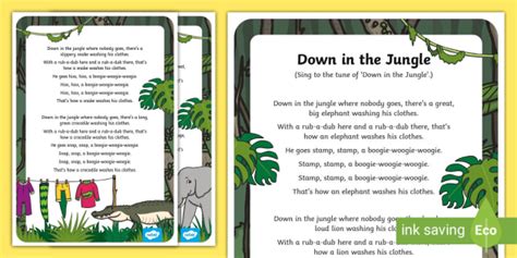 Jungle Songs for Kindergarten Down in the Jungle Rhyme