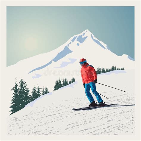 Vector Winter Poster Background Advanced Skier Slides Down The