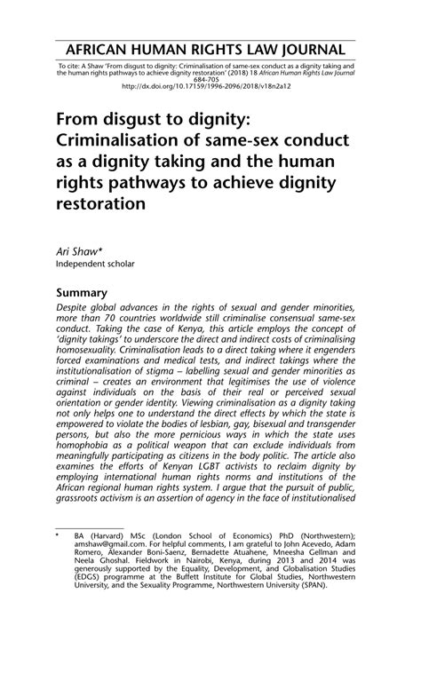 Pdf From Disgust To Dignity Criminalisation Of Same Sex Conduct As A