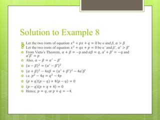 Application of vieta’s theorem