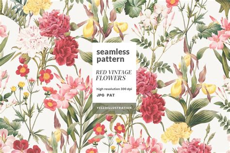 Red Vintage Flowers, Graphics - Envato Elements