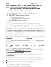 Hmh Somc Osha Respirator Medical Questionnaire Students Docx Name